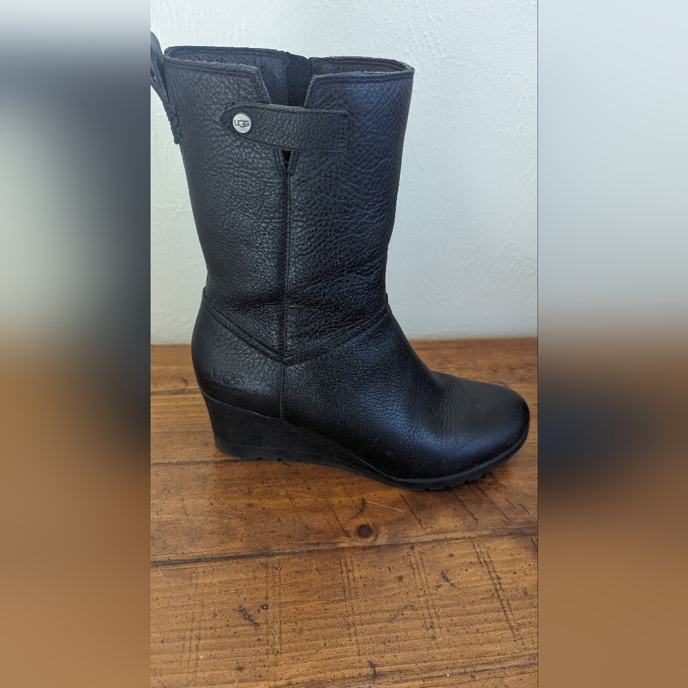 Ugg Potrero Black Leather Boots-Size 8.5